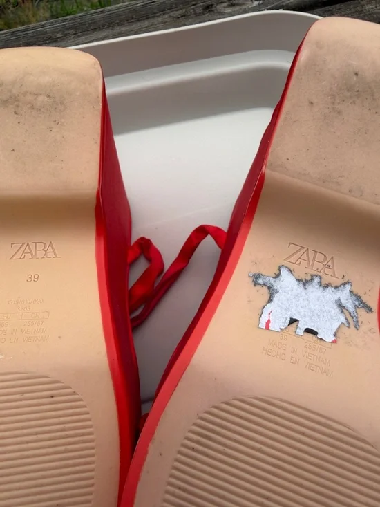 Zara Bright Red Satin Platform Heels - Picture 10 of 10